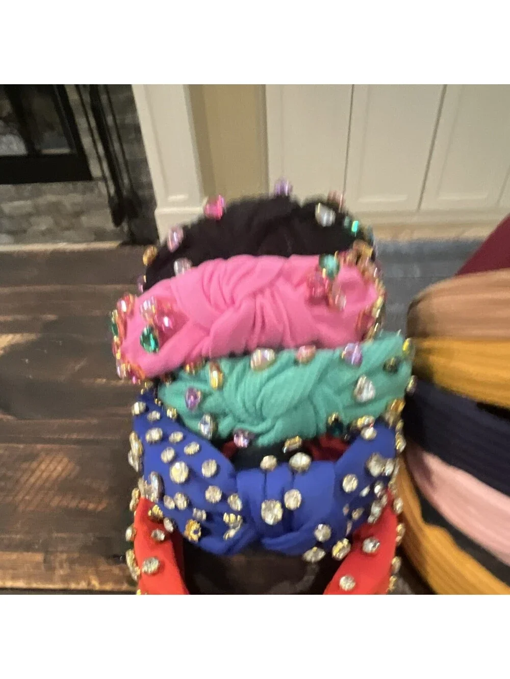 Women’s Multicolor Fabric Knotted Turban Headband with Beaded Accents Solid